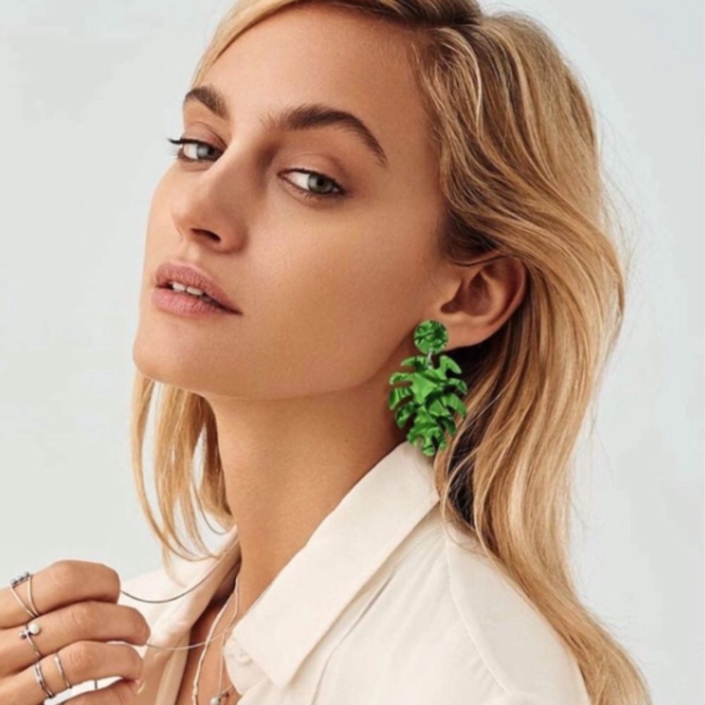 Acrylic Resin Leaf Dangle Drop Earrings (Lt.) - Picture 4 of 4